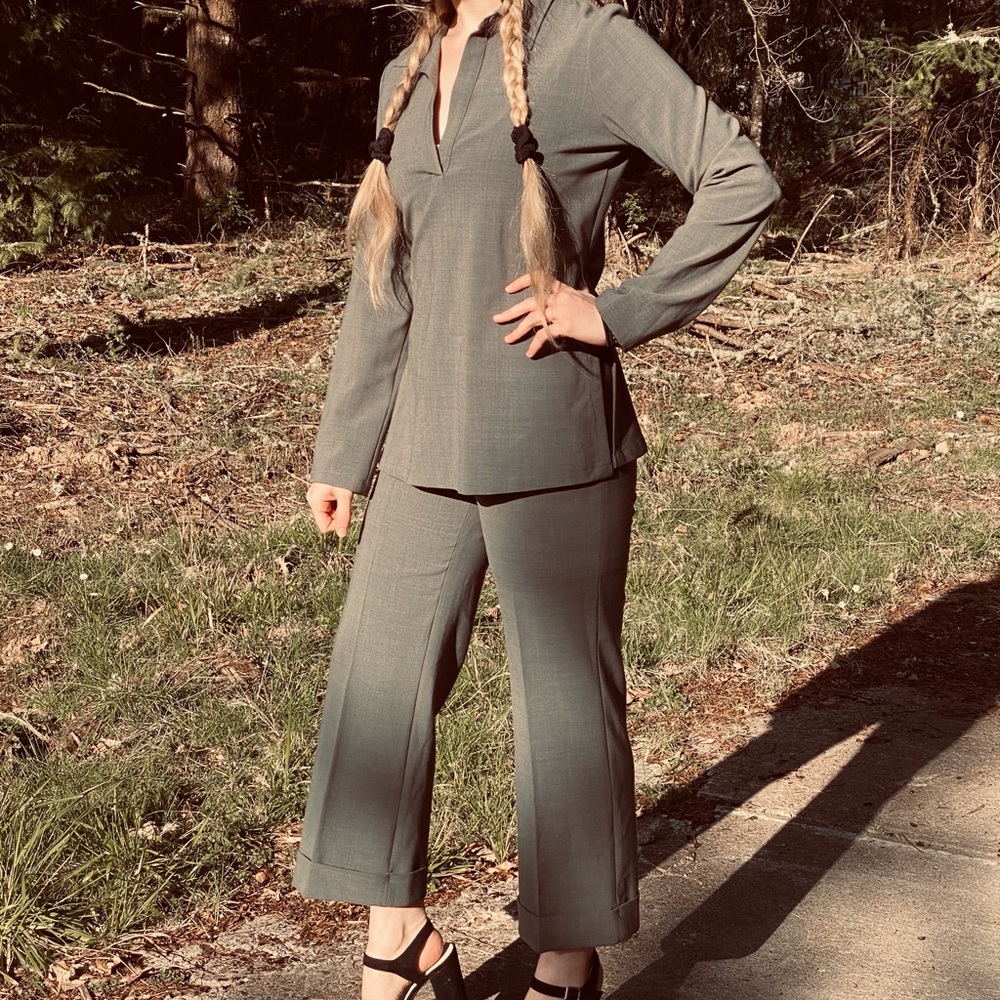 Theory Grey Pantsuit Lycra/Wool Pant & Jacket M 8 - Picture 11 of 16